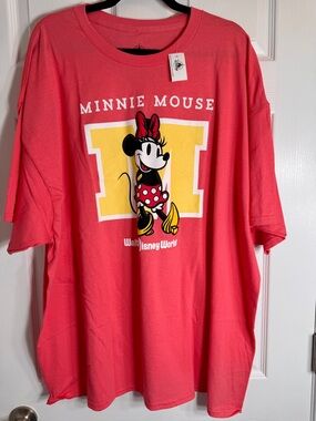 NWT Walt Disney World Minnie Mouse Collegiate Graphic Tee Coral 3XL